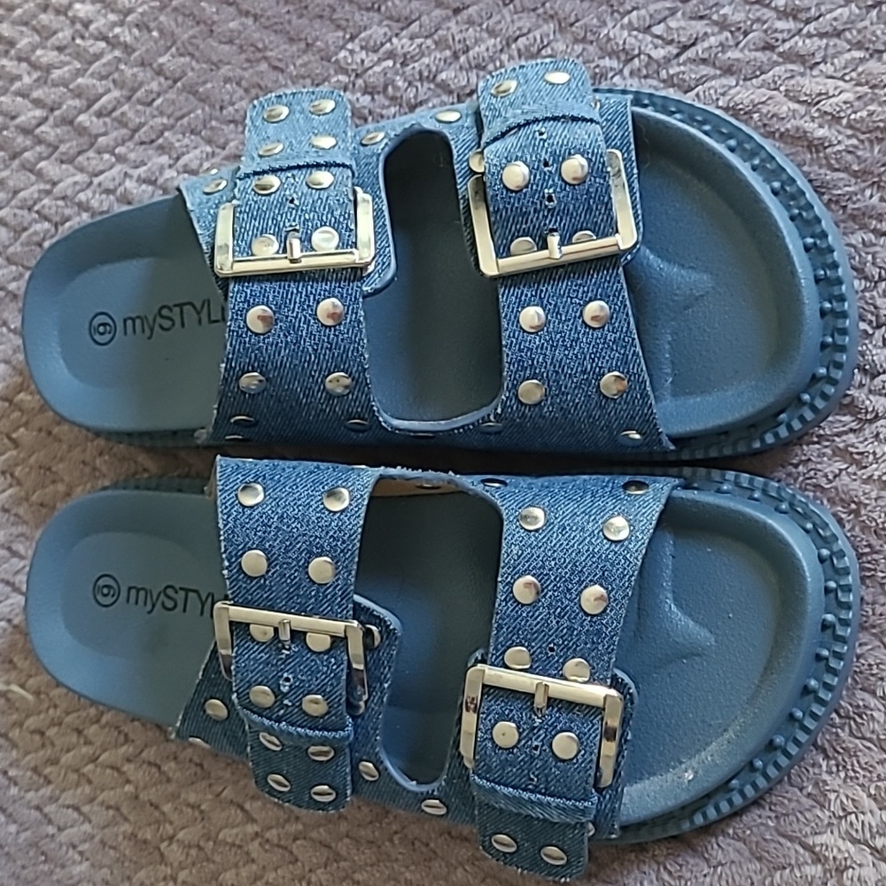 Blue Sandals with Silver Studd Accents